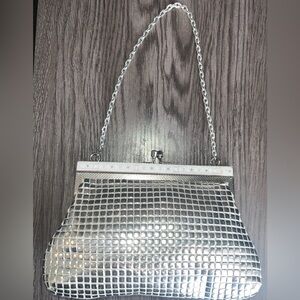 Vintage Silver Mirror Tile Clutch Evening Bag | Enamel Frame Kiss Lock Y2K Glam
